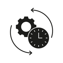 Fototapete - Gear And Clock Solid Icon. Process Optimization, Time Management, And Workflow Efficiency Silhouette Symbol. Automation And Productivity Enhancement. Isolated Vector Illustration