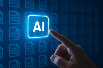 Fototapete - Ai artificial intelligence technology concept with hand touching ai button interface screen