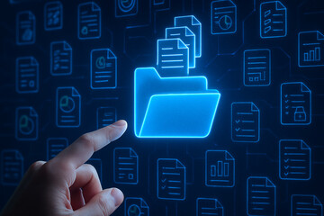 Fototapete - Data management solution for business document storage and electronic file organization system online access
