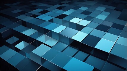 Fototapete - Mesmerizing blue squares create an abstract cubic pattern, offering a contemporary background for various creative design projects and digital arts.