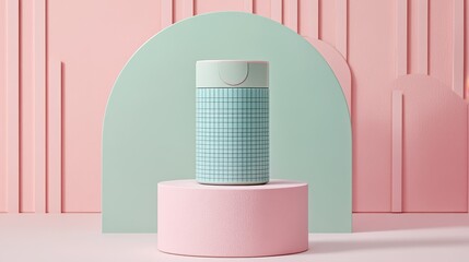 Leinwandbilder - Light teal cylinder on a pastel pink pedestal.