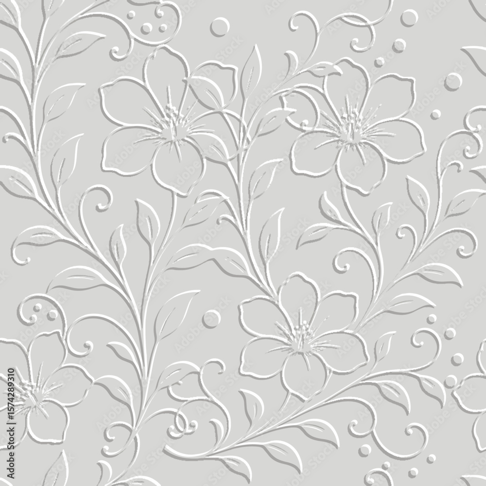 3d seamless embossed floral pattern in monochrome white with beautiful ...
