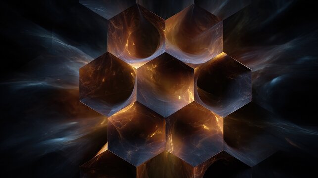 Abstract Honeycomb Pattern with Glowing Gold Hexagons