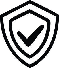 Poster - Simple black and white shield icon with a prominent checkmark symbol inside representing security and approval