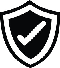 Poster - Black and white shield icon with a white checkmark inside symbolizing security approval and protection