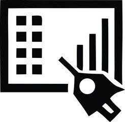 Fototapete - Stylized black and white icon representing a digital spreadsheet with a bar graph and a cursor pointing at the data