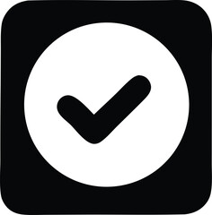 Poster - A simple bold black and white icon featuring a checkmark inside a circle representing completion or success