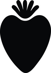 Poster - A simple black silhouette of a strawberry with a stylized green leafy crown against a clean white background