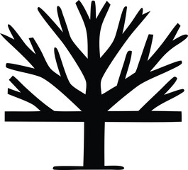 Poster - Stylized black silhouette of a tree with a thick trunk and wide spreading branches against a white background