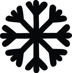 Poster - A simple black silhouette of a snowflake with eight symmetrical arms each ending in three rounded lobes set against a white background