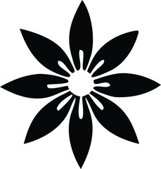 Poster - A stylized black eight petal flower with a white center resembling a starburst or abstract floral design