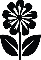 Poster - Stylized black silhouette of a daisy flower with two leaves on a white background