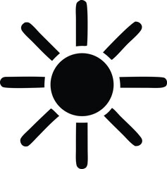Poster - A simple black silhouette of a sun with eight rounded rays emanating from a central circle against a white background