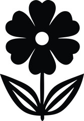 Poster - Simple black silhouette of a stylized flower with six heart shaped petals and two leaves
