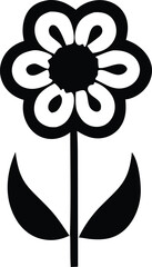 Poster - A stylized black and white graphic of a simple flower with six petals and two leaves on a stem