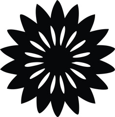Poster - A striking black stylized flower or starburst design with radiating petals and a central void creating a symmetrical pattern against a white background