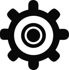 Poster - A black and white graphic representation of a gear with a concentric circle design in the center symbolizing mechanics and industry