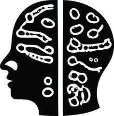 Poster - Stylized silhouette of a human head divided in half revealing abstract internal structures and patterns