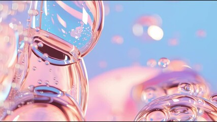 Poster - Colorful bubbles float gracefully in a soft, pastel background creating a mesmerizing visual experience