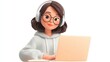 © Justlight - Charming 3D avatar of a cartoon female freelancer immersed in virtual learning on her laptop designed with a transparent background for seamless integration into digital projects.