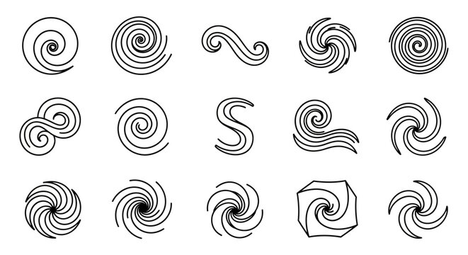 Swirls and Spirals: A collection of abstract, stylized swirls and spirals, rendered in a simple, graphic line style. 