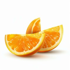 Poster - Two succulent orange slices, glistening with freshness, are presented against a clean white backdrop
