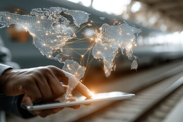 Fototapete - Digital global network map from tablet, isolated on transparent background.