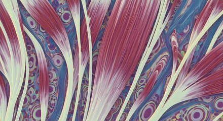 Aufkleber - Abstract depiction featuring elongated red and white shapes on a patterned background design art