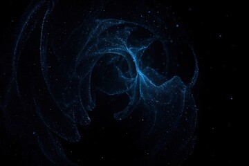 Fototapete - Abstract swirling nebula of glowing blue particles against a deep black cosmic background