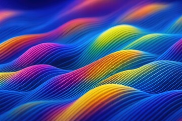 Poster - Vibrant rainbow waves of textured abstract landscape with deep blue and yellow hues