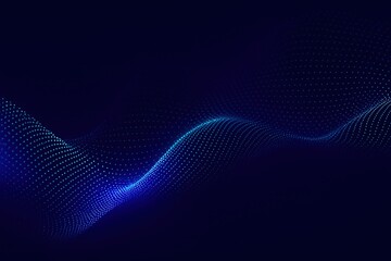 Fototapete - Abstract glowing blue particle wave flowing across a dark digital background
