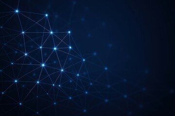 Fototapete - Abstract glowing blue network of interconnected nodes and lines on a dark blue background