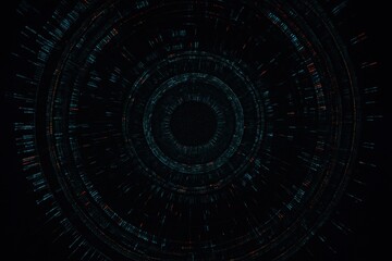 Fototapete - Abstract digital concentric circles with glowing teal and red data streams on a dark background