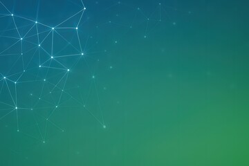 Fototapete - Abstract network of glowing white nodes and lines on a gradient blue to green background