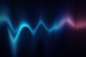 Fototapete - Abstract waveform of blue and pink light flowing across a dark vertical lined background