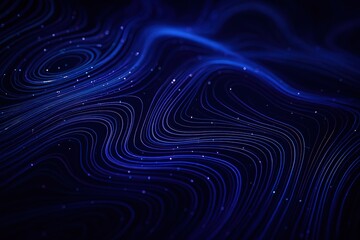 Fototapete - Abstract flowing blue lines and glowing particles create a dynamic digital landscape with depth and movement