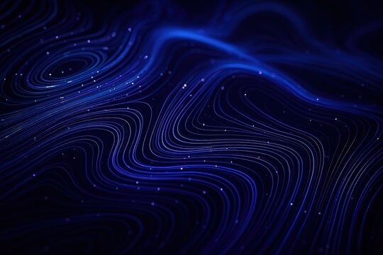 Abstract flowing blue lines and glowing particles create a dynamic digital landscape with depth and movement