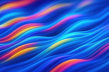 Poster - Abstract flowing waves of vibrant blue pink yellow and orange colors creating a dynamic and energetic visual