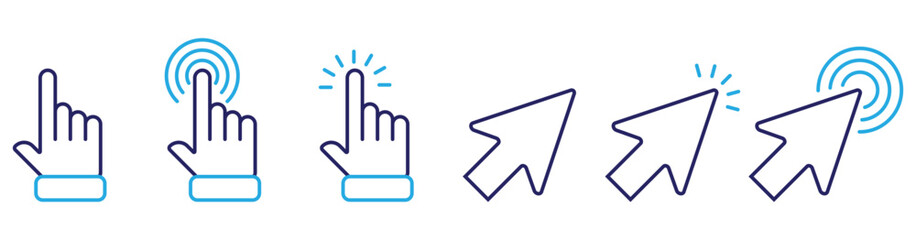 cursor, click, app, arrow thin line icon set, collection cursor icon. vector stock. 