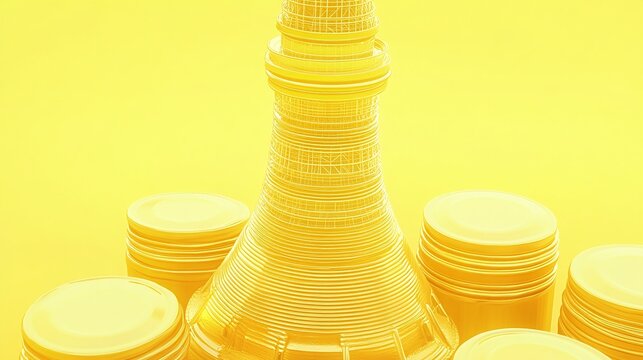 Abstract Gold Tower And Cylinders Surrealist Composition