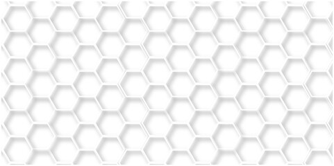 Poster - Seamless pattern with hexagons. Hexagonal structure futuristic white background and Embossed Hexagon. Hexagonal honeycomb pattern background with space for text. Abstract Technology, Futuristic.	