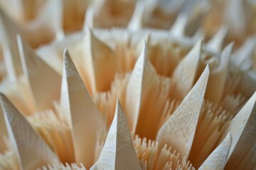 Poster - Wooden sticks, meticulously arranged in a flower like pattern, showcase texture and craftsmanship in a close up shot