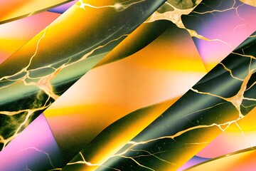 Poster - Vibrant Abstract Stripes with Gold Marbling – Colorful Diagonal Pattern Design for Modern Art