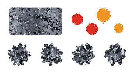 Poster - Abstract arrangement featuring a textured rectangle organic shapes and fluid metallic forms on white