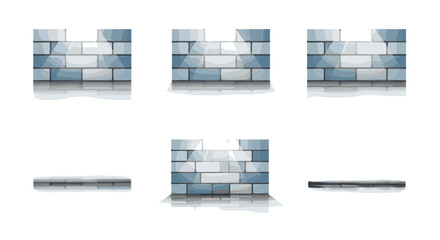 Poster - Illustration of four brick walls with a light blue hue and a reflective surface underneath them