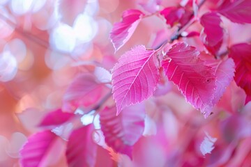 Poster - Vibrant pink autumn leaves creating a beautiful bokeh effect against a soft focused background