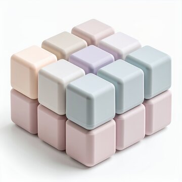 Arrangement of pastel colored cubes creating an abstract geometric design on white background