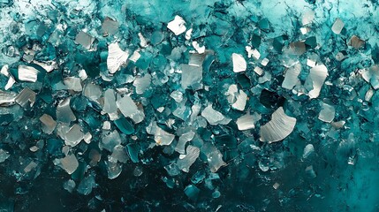 Aufkleber - Randomly scattered particles in dark teal and silver hues, floating freely in an abstract formation 