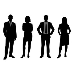 Poster - Silhouette illustration of four business professionals standing in formal attire suits and dresses