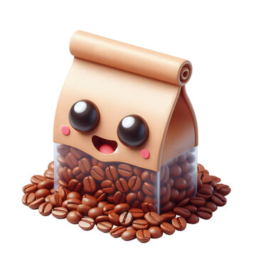 3D cartoon 3D Coffee Beans Bag Illustration